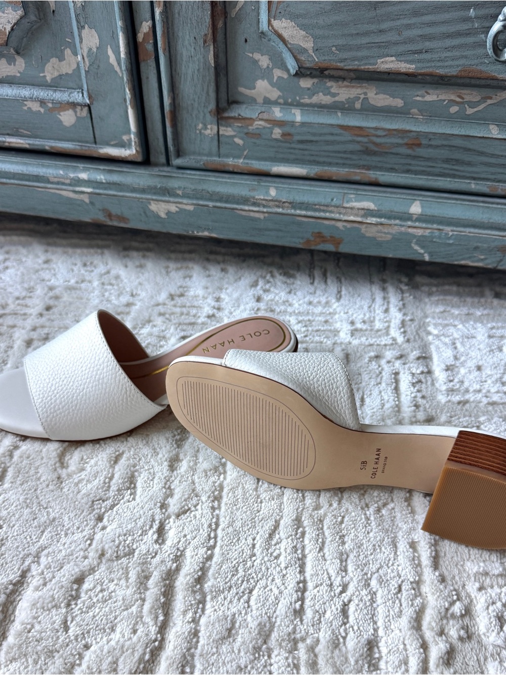 Cole Haan White / Cream Leather Slide Mules Block Heel. Y2K / vintage 90s - Picture 6 of 6